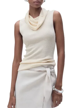 MANGO Cowl Neck Sleeveless Rib Top in at Nordstrom, Size Medium