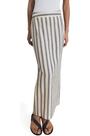 MANGO Stripe Linen Midi Skirt in at Nordstrom, Size 2