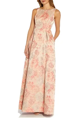 Adrianna Papell Floral Metallic Jacquard Evening Gown in at Nordstrom, Size 6