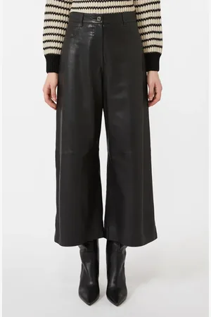 Max Mara Blanc Crop Wide Leg Leather Pants in at Nordstrom, Size 2