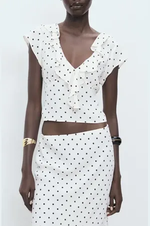 MANGO Kendal Ruffle Crop Top in at Nordstrom, Size 2