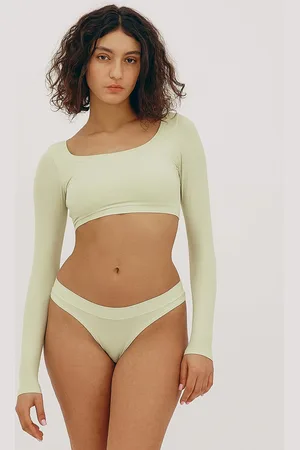 Organic Basics Algae Life Naked Rib Crop Scoop Neck Long Sleeve Top XL