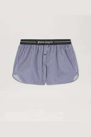 Palm Angels Logo Band Striped Shorts - Woman Shorts Navy Blue - Off White L