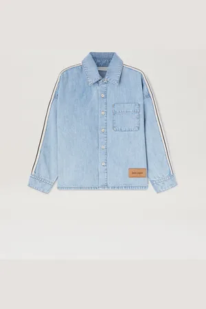 Palm Angels Chambray Track Shirt With Over Logo - Kids Boy Clothing Blue Blue 12