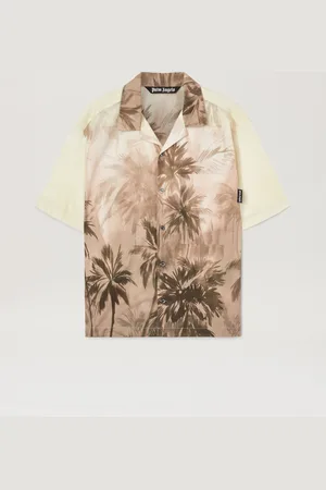 Palm Angels Sunset Palm Bowling Shirt - Man Shirts Beige - Black 44