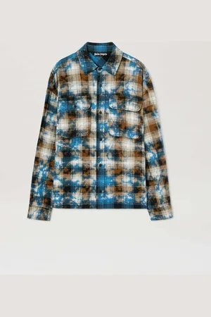 Palm Angels Curved Logo Faded Tartan Shirt - Man Shirts Light Blue - Off White 44