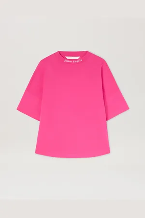 Palm Angels Curved Logo Oversize T-shirt - Woman T-shirts & Tops Fuchsia - Soft Pink L