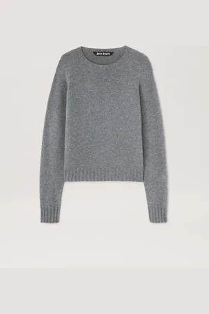Palm Angels Curved Logo Embroidered Sweater - Man Knitwear Grey Melange - Off White L