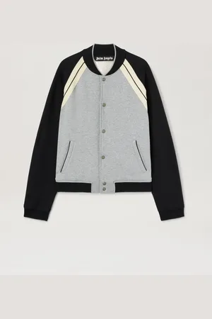 Palm Angels Curved Logo Varsity Jacket - Man Coats & Jackets Grey Melange - Black L