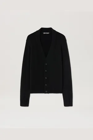 Palm Angels Curved Logo Knit Cardigan - Man Knitwear Black - Grey Melange M