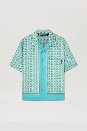 Palm Angels Pa Diamond Short Sleeves Shirt - Man Shirts Green - Ivory 44