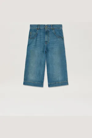 Palm Angels Lasered Curved Logo Denim Skater Bermuda - Man Denim Blue - Green 30