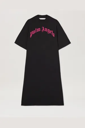 Palm Angels Curved Logo Oversize T-shirt Dress - Woman Dresses Black - Fuchsia L