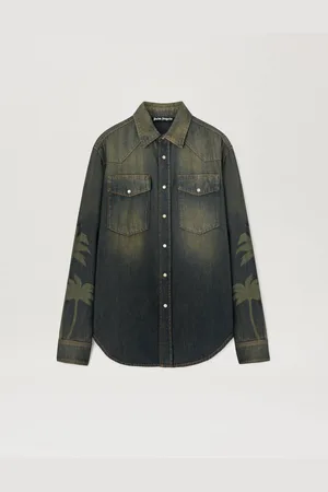 Palm Angels Palm Lasered Denim Jacket - Man Shirts Brown - Grey L