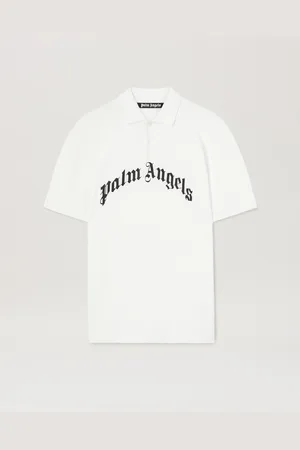 Palm Angels Curved Logo Polo Shirt - Man T-shirts & Polo Off White - Black L