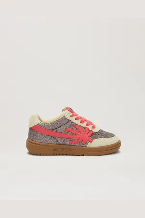 Palm Angels Palm Beach University Glitter Sneakers - Kids Girl Shoes Silver - Strawberry Red 27