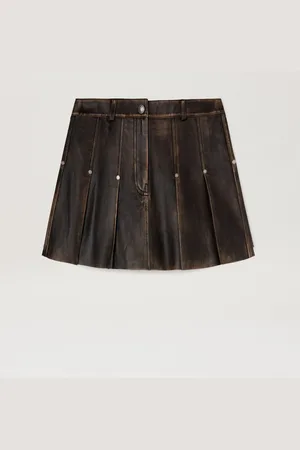 Palm Angels Curved Logo Leather Miniskirt - Woman Skirts Brown - Dark Brown 38