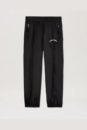 Palm Angels Nylon Track Pants Curved Logo - Man Pants Black - Grey L