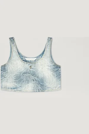 Palm Angels Palms Jacquared Denim Cropped Top - Woman T-shirts & Tops Medium Blue - Light Blue L