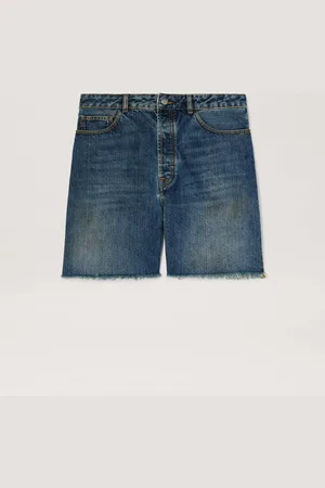 Palm Angels Lasered Curved Logo Denim Shorts - Man Denim Blue - Light Blue 30