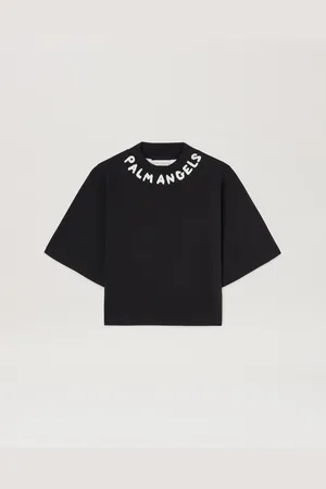 Palm Angels Block Logo Cropped T-shirt - Woman T-shirts & Tops Black - Off White L