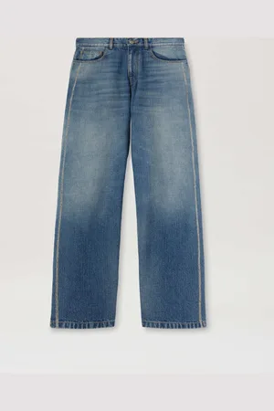 Palm Angels Lasered Curved Logo Denim Pants - Man Denim Light Blue - Light Blue 30