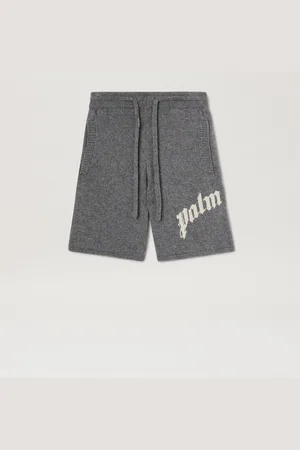 Palm Angels Curved Logo Embroidered Knit Shorts - Man Shorts Grey Melange - Off White S