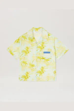 Palm Angels All Over Palm Print Short-sleeved Shirt - Kids Boy Clothing Sky Blue -dusty Blue 10