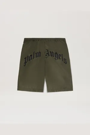 Palm Angels Curved Logo Swim Shorts - Man Swimwear Military Green - Black L