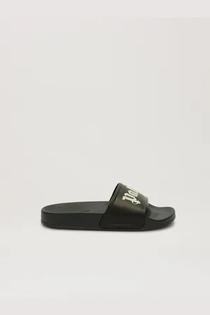 Palm Angels Logo Pool Slider - Kids Boy Shoes Black - Off White 27