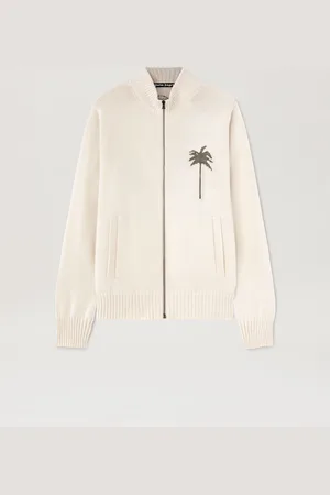 Palm Angels Palm Inlay Knit Jacket - Man Knitwear Off White - Grey Melange L