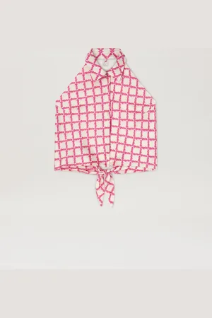 Palm Angels Net Logo Open Back Shirt - Woman T-shirts & Tops Ivory - Fuchsia 38