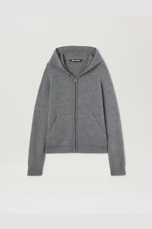 Palm Angels Curved Logo Knit Hoodie - Man Sweatshirts & Hoodies Grey Melange - Off White L