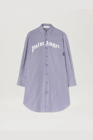 Palm Angels Curved Logo Striped Shirtdress - Woman Dresses Navy Blue - Off White 36