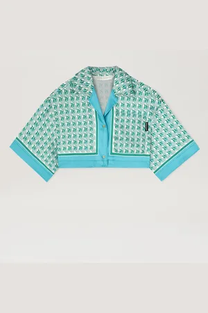 Palm Angels Pa Diamond Cropped Shirt - Woman T-shirts & Tops Green - Ivory 38