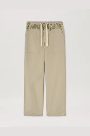 Palm Angels Flame Logo Sweat Pants - Man Pants Beige - Military Green 46