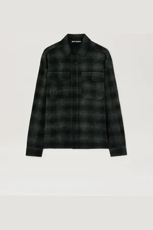 Palm Angels Curved Logo Check Shirt - Man Shirts Military Green - Off White 44
