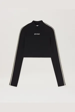 Palm Angels Long Sleeves Cropped Baby T-shirt - Woman T-shirts & Tops Black - Off White L