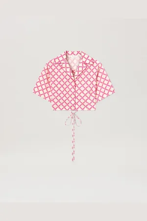 Palm Angels Net Logo Crisscrossed Shirt - Woman T-shirts & Tops Ivory - Fuchsia 40