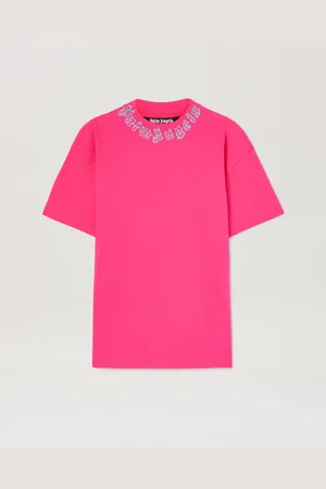 Palm Angels Flame Logo T-shirt - Man T-shirts & Polo Fuchsia - Light Blue L