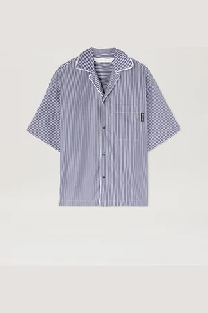 Palm Angels Curved Logo Striped Shirt - Woman T-shirts & Tops Navy Blue - Off White 36