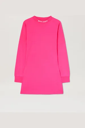 Palm Angels Curved Logo Long Sleeves T-shirt - Woman Dresses Fuchsia - Soft Pink S