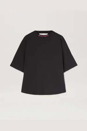 Palm Angels Curved Logo Oversize T-shirt - Woman T-shirts & Tops Black - Fuchsia L