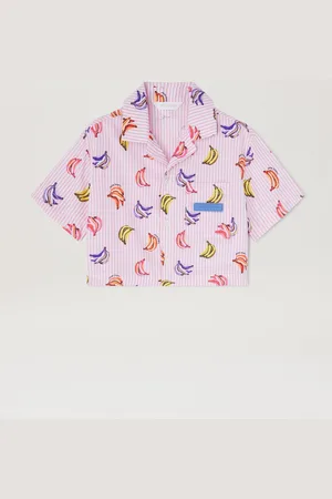 Palm Angels Bananas Print Cropped Short Sleeves Shirt - Kids Girl Clothing Rose Pink Dusty Blue 10