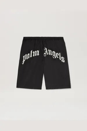 Palm Angels Curved Logo Swimshorts - Man Swimwear Black - Off White L