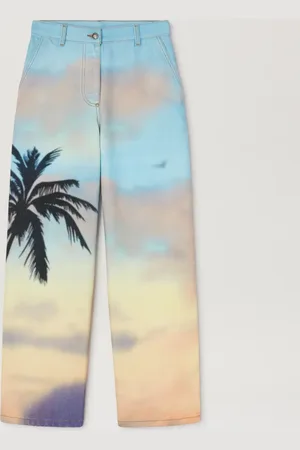 Palm Angels Sunrise Palm Baggy Denim Pants - Woman Denim Multicolor - Black 25