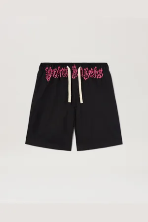 Palm Angels Flame Logo Sweat Shorts - Man Shorts Black - Fuchsia 44