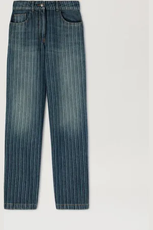 Palm Angels Laser Pinstriped Denim Pants - Woman Denim Light Blue - White 25