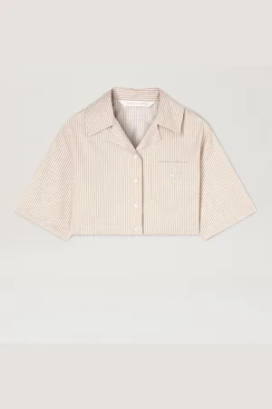 Palm Angels Curved Logo Cropped Shirt - Woman T-shirts & Tops Camel - Off White 38