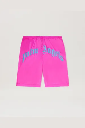 Palm Angels Curved Logo Swimshorts - Man Swimwear Fuchsia - Light Blue L